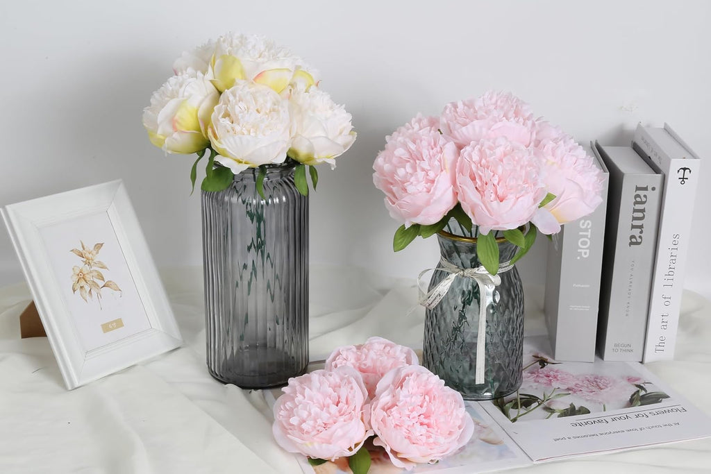 Peony Artificial Flowers Fake Peonies Bulks Cream White Silk Peonies Flowers Faux Peony Flowers Heads - Set of 16