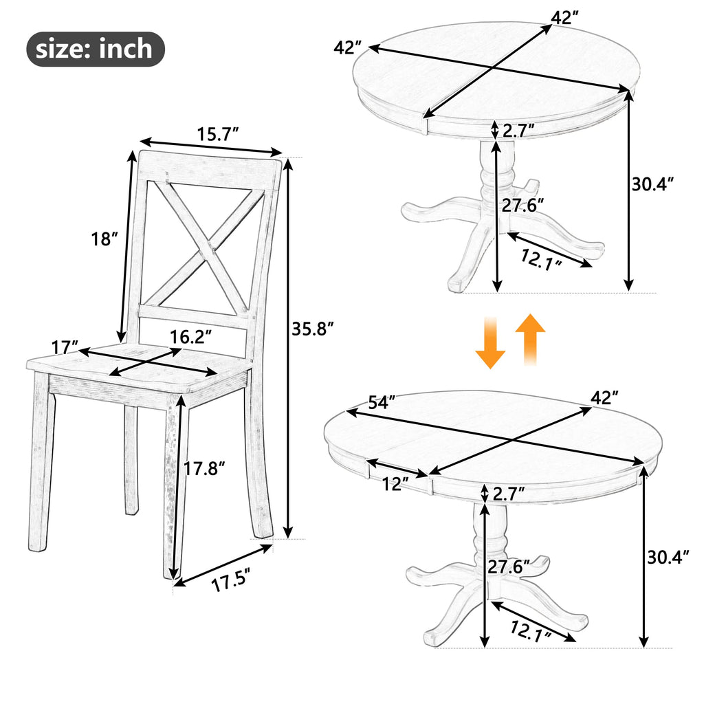 5 Pieces Dining Table Set, Retro Style Chairs with Solid Wood Legs Diningroom