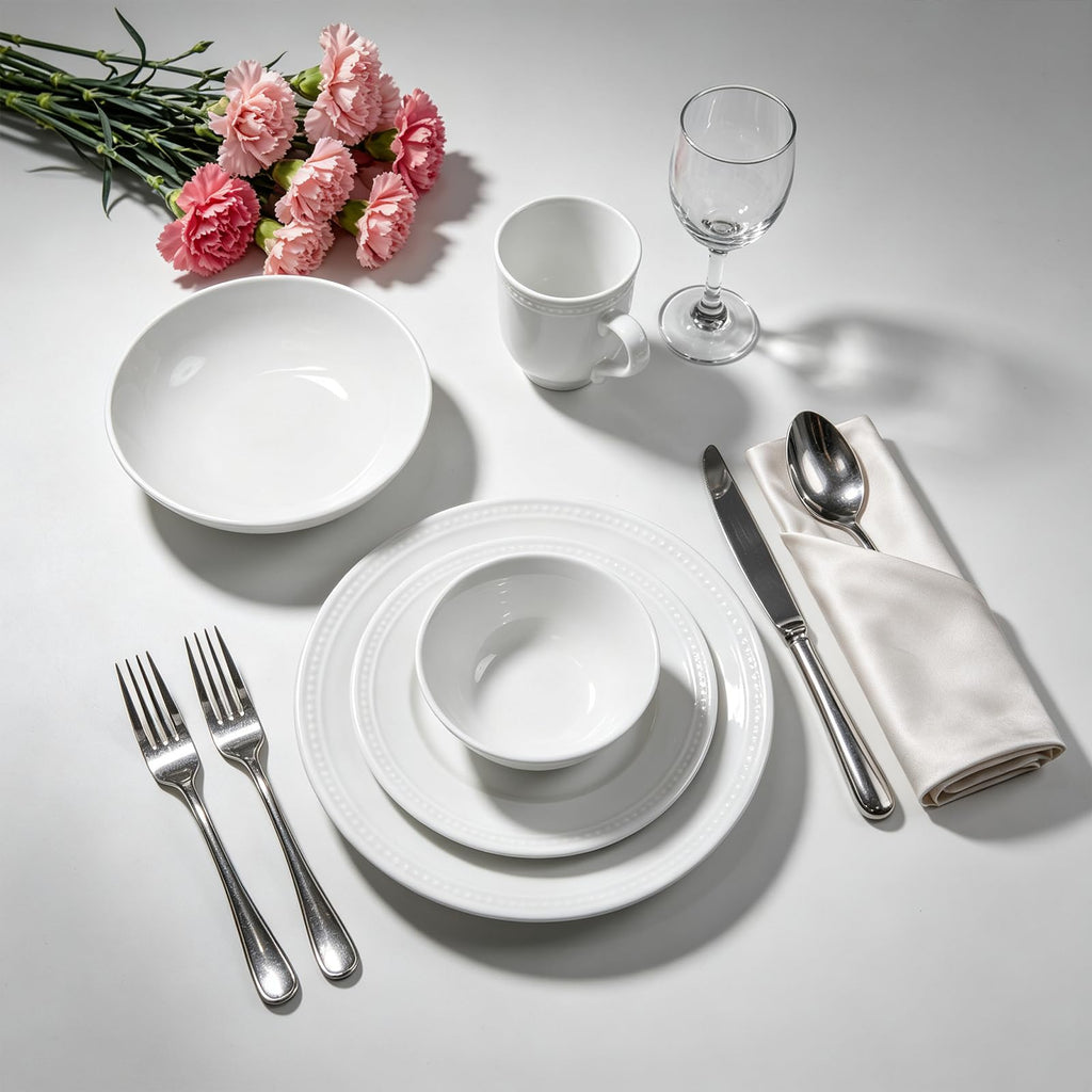 20-Piece Pearl Dots Stoneware Dinnerware Set, White, Service for 4