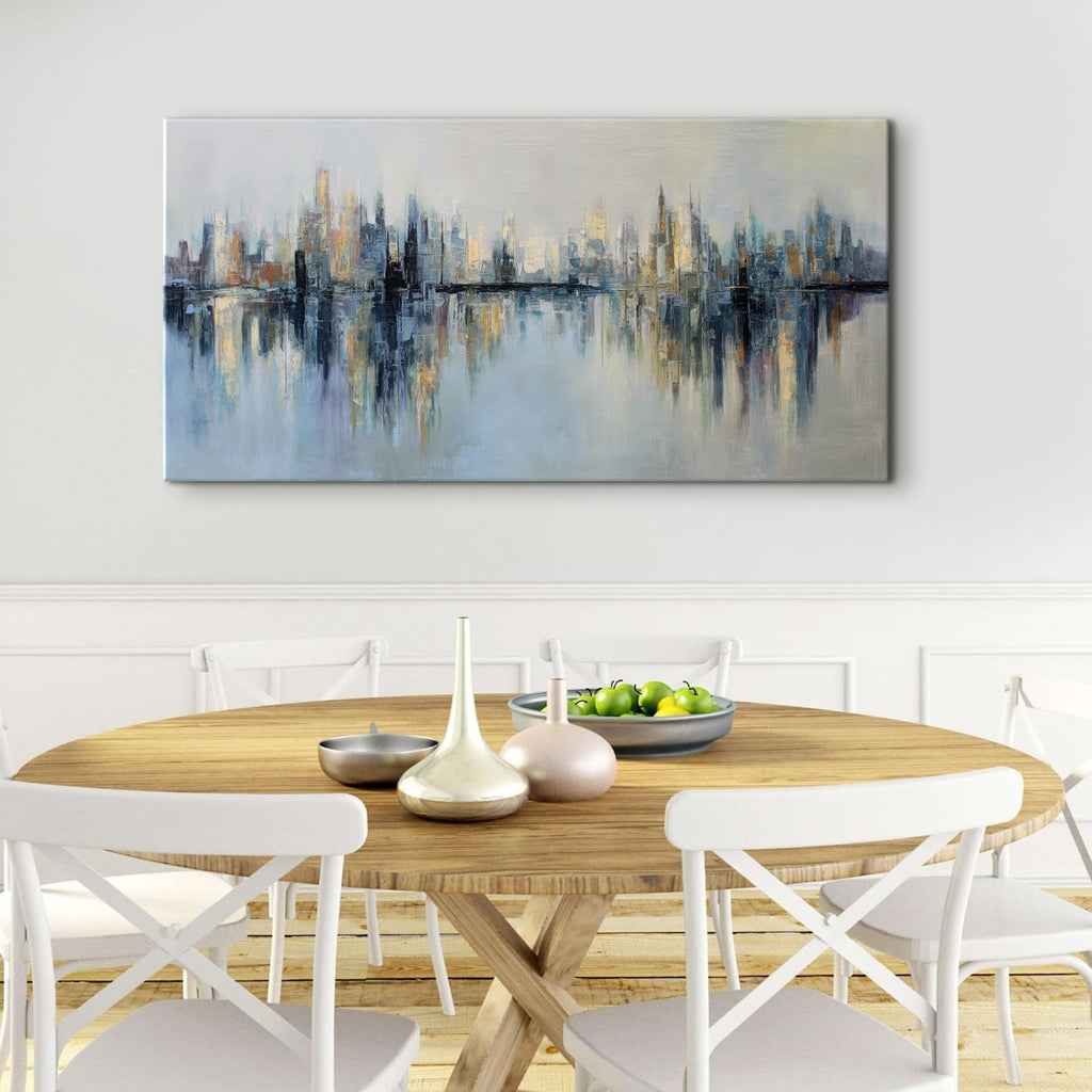 Abstract City Wall Black and Gold Cityscape Wall Decor Modern Blue Gray Abstract City Skyline Prints Painting Urban