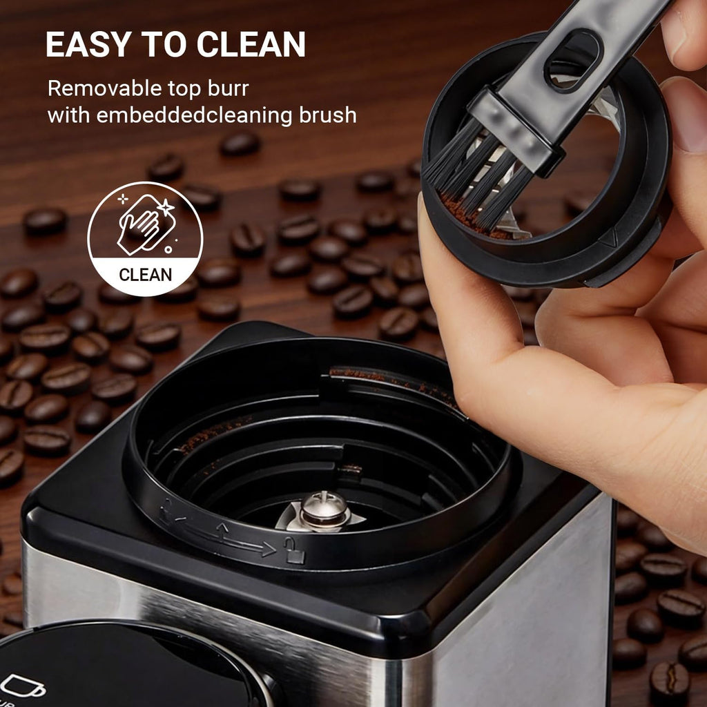 Electric Coffee Grinder, Conical Burr Coffee Grinder with 25 Settings & 60-Second Timer, Stainless Steel