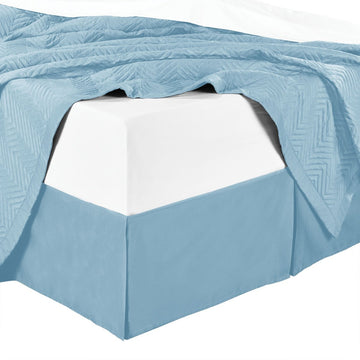 Microfiber Bed Skirts (14 inch Drop) -California King Size, Solid Blue- Pleated Tailored Bedskirts with Split Corners