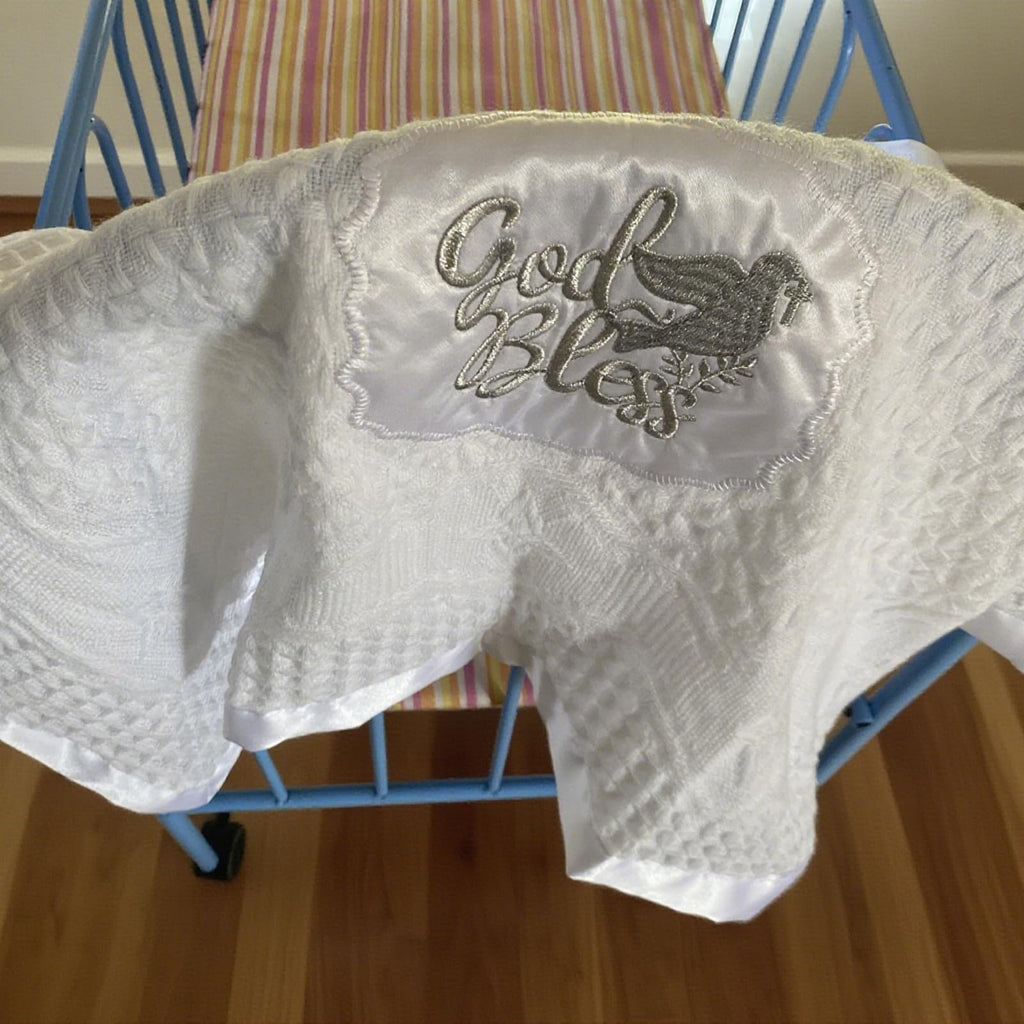 Baptism Blanket White Baby Blankets for Boys Girls Christian Christening Gifts Knit Crochet Soft Embroidered Neutral
