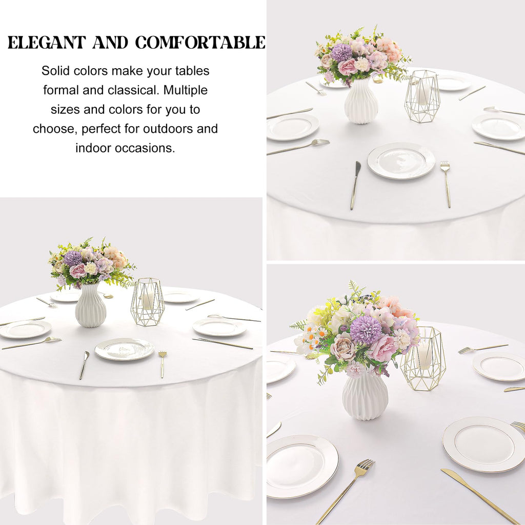 4 Pack Round Tablecloth 90 Inch White Polyester Washable Decorative Fabric Table Covers for Wedding Dining Table