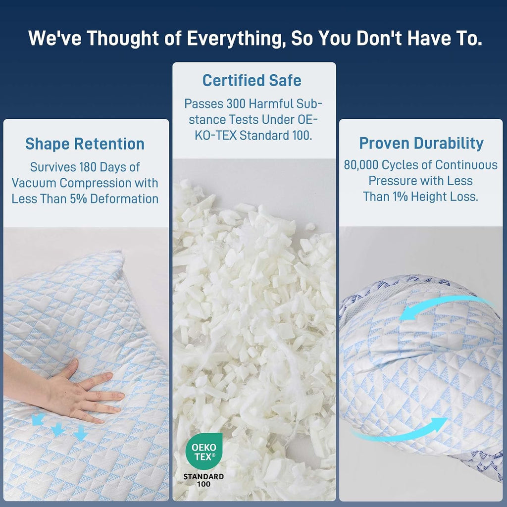 Shredded Memory Foam Soft Cooling Viscose Pillows Adjustable Hypoallergenic Hotel Quality Bed Pillows for Side, Back