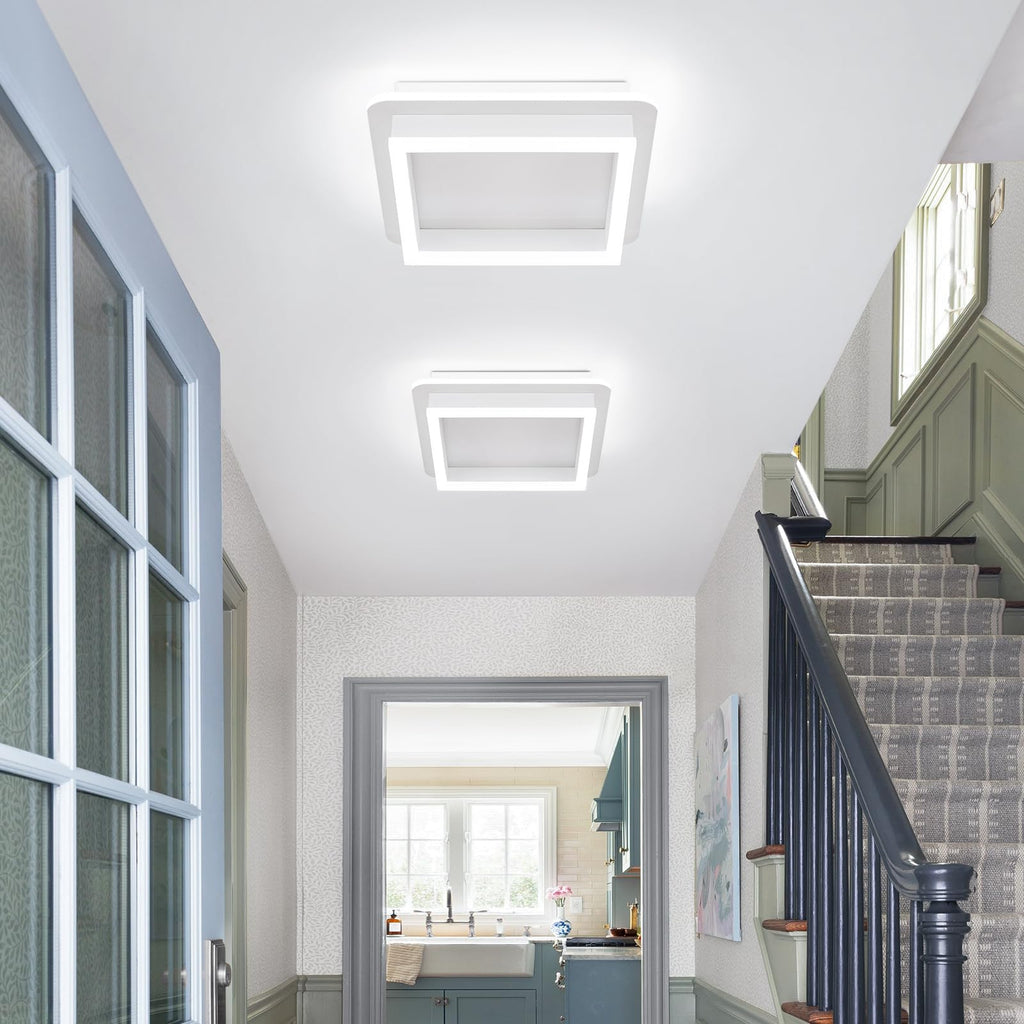 3 Packs Square Flush Mount Ceiling Light, 6000K Black Modern LED Ceiling Light Fixture, Minimalist Hallway Lighting