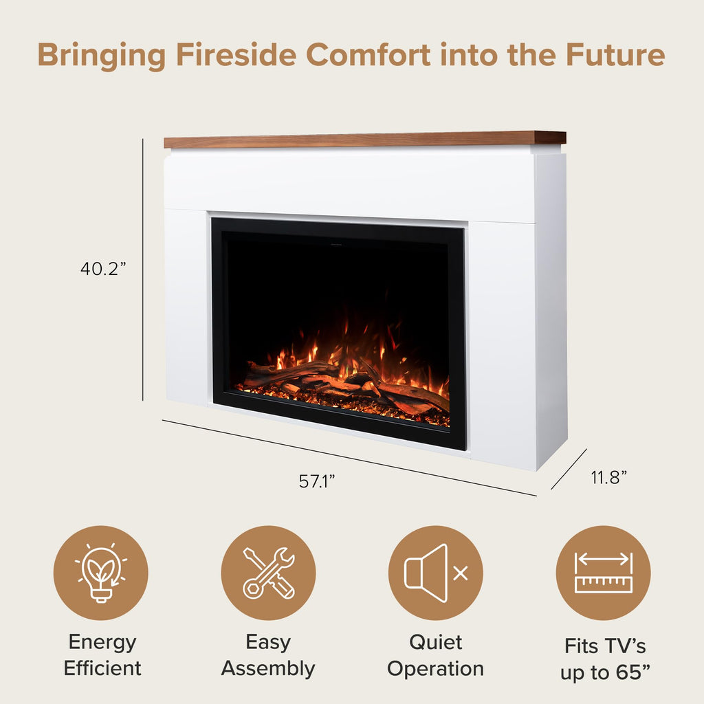 Sabrina Smart Electric Fireplace Mantel Package | 33" Firebox Heater | Sleek Design w/Walnut Finish Mantel