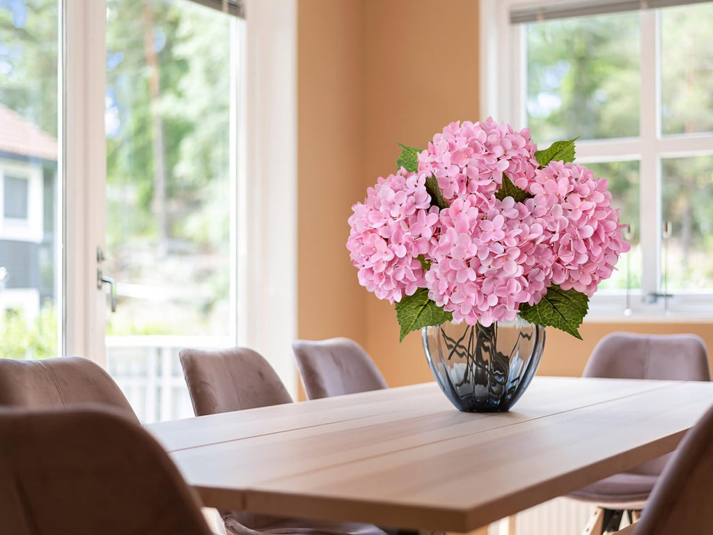 20 inches 4 Pcs Soft Pink Real Touch Artificial Boho Lifelike Real Looking Latex Hydrangeas Flower with Long Stem