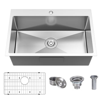 28 x 18 Inch Drop Sink, Single Bowl Kitchen Sink Topmount Prep Sink 18 Gauge Stainless Steel Kitchen Sink with Grid