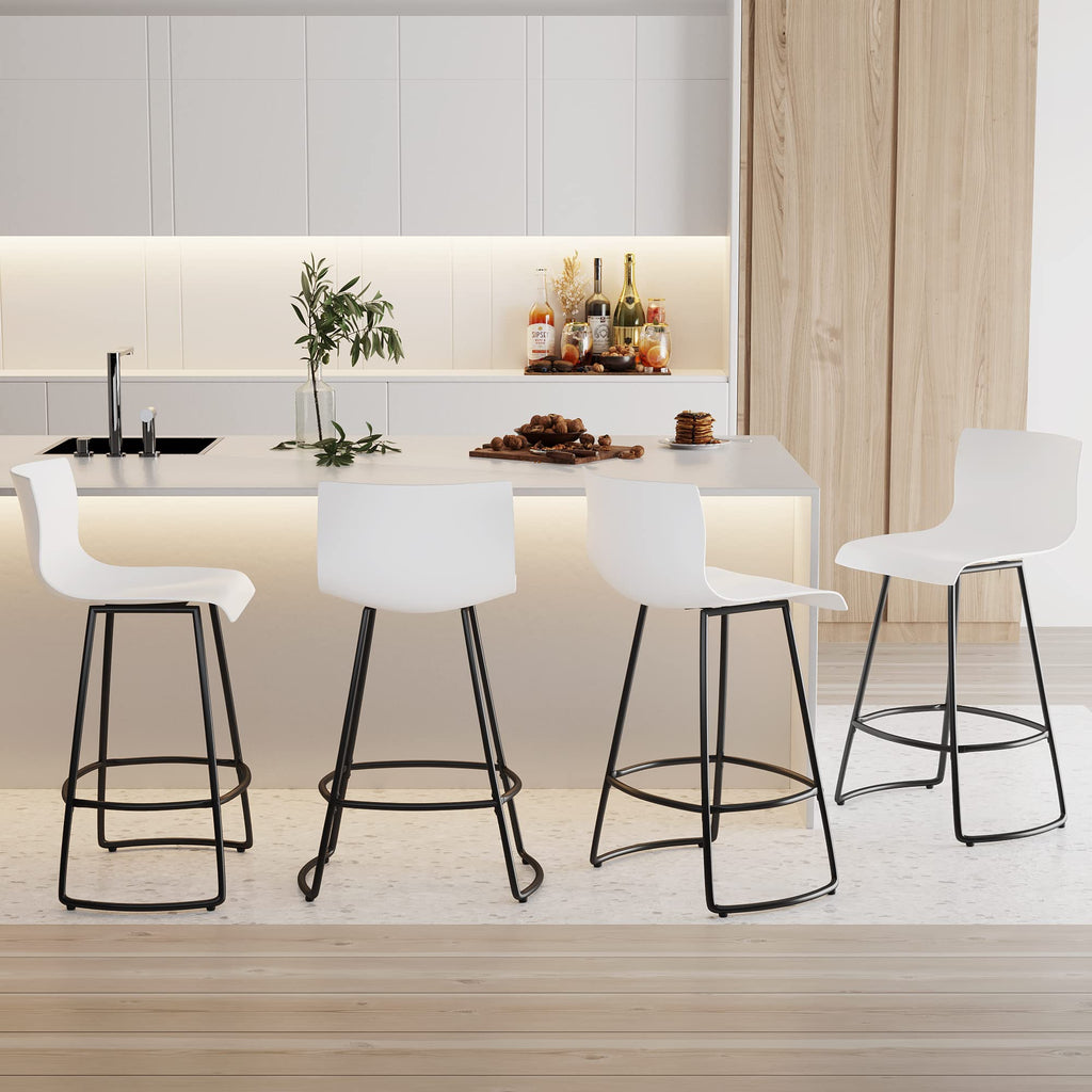 Bar Stools Set of 4 Counter Height Bar Stools Modern Swivel Bar Chairs with Back Plastic 24" Metal Counter Height