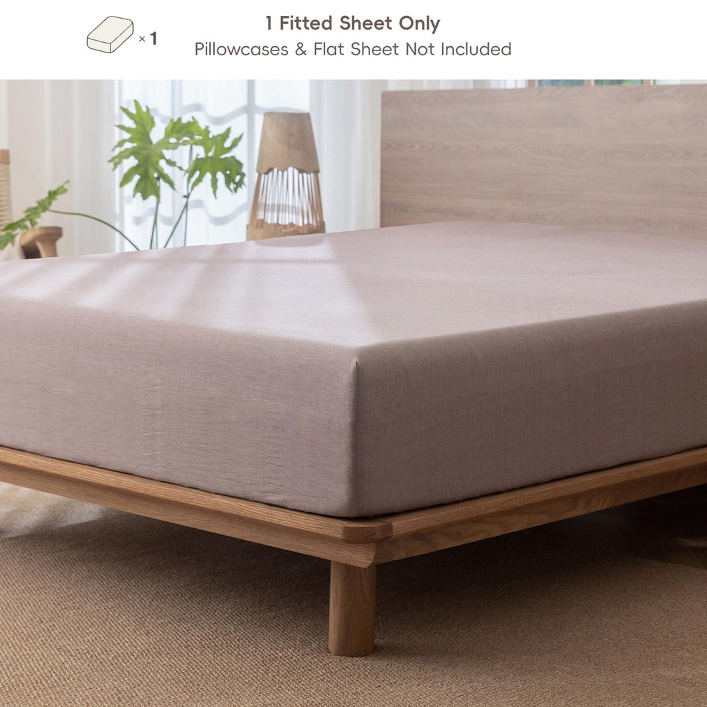 Fitted Sheet Only Washed Cotton Linen-Like Extra Deep Pocket King