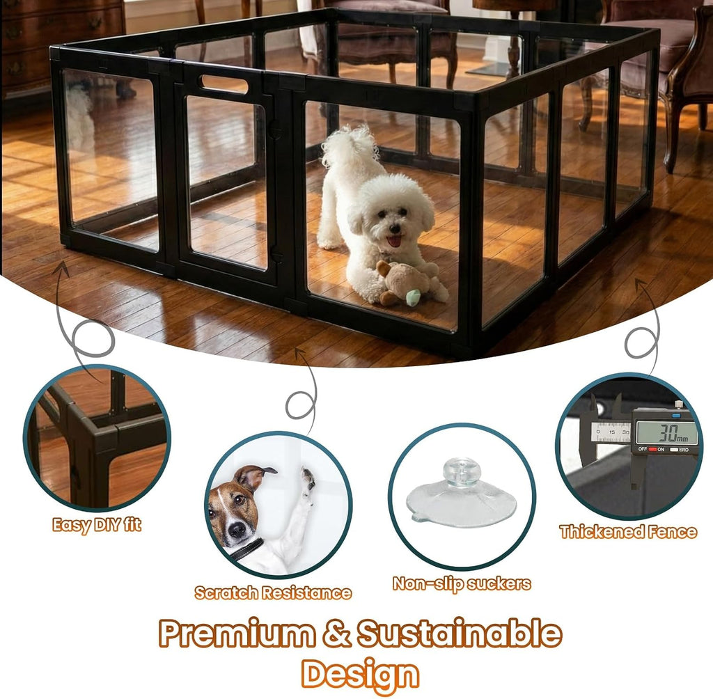 Transparent Indoor Dog Playpen with Safety Lock, Indoor Dog Fence for Small & Medium Pets | Secure, Stylish, Easy