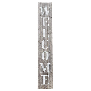Indoor Outdoor Welcome Sign 5 Foot Vertical Rustic Reclaimed Wood Farm House Style for Front Door or Porch, Grey with