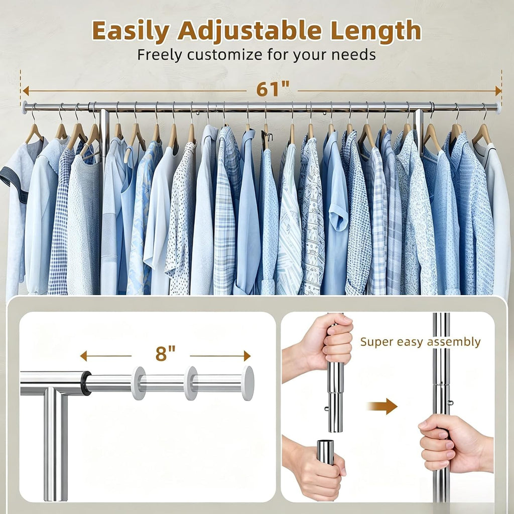 Trending Heavy Duty Clothes Rack, Extensible Clothing Rack, Silver