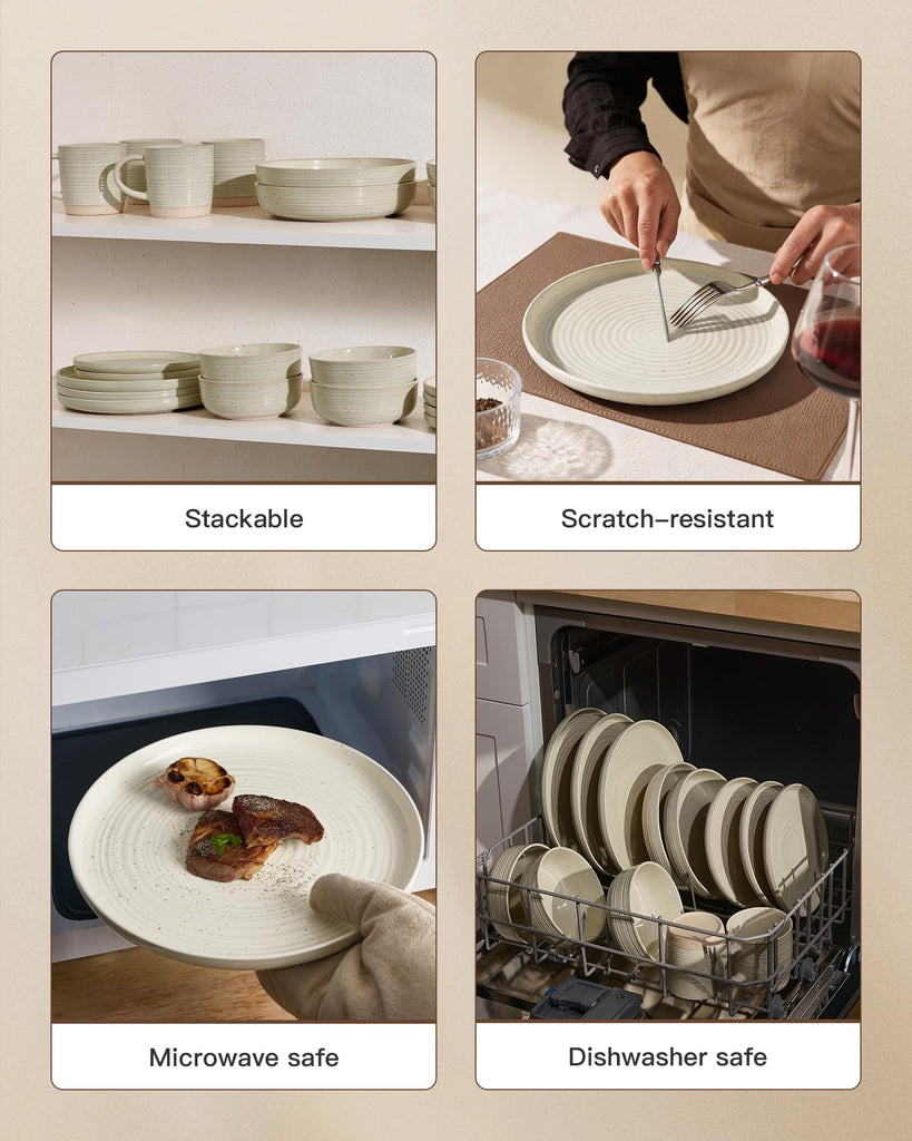 Stoneware Dinnerware Sets with Pasta Bowls, Service for 4