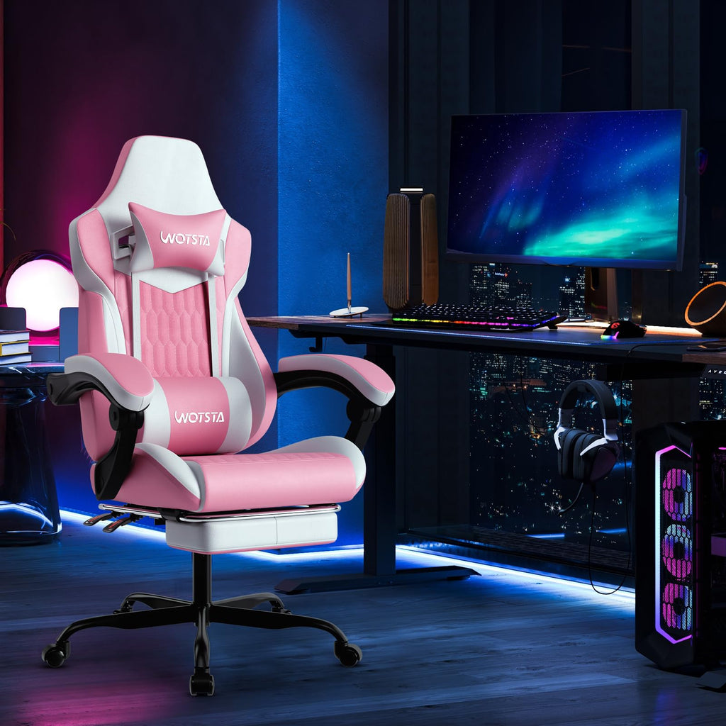 Gaming Chair with Footrest, High Back Gaming Chairs PVC Leather Ergonomic Gamer Chair with Adjustable Headrest Lumbar