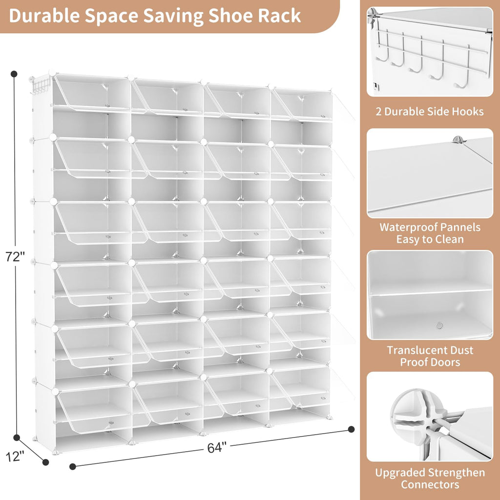 Shoe Storage Cabinet, 12-Tier Shoe Organizer 96 Pairs Extra Large Plastic Shoe Rack with Covers Portable Shoe Rack