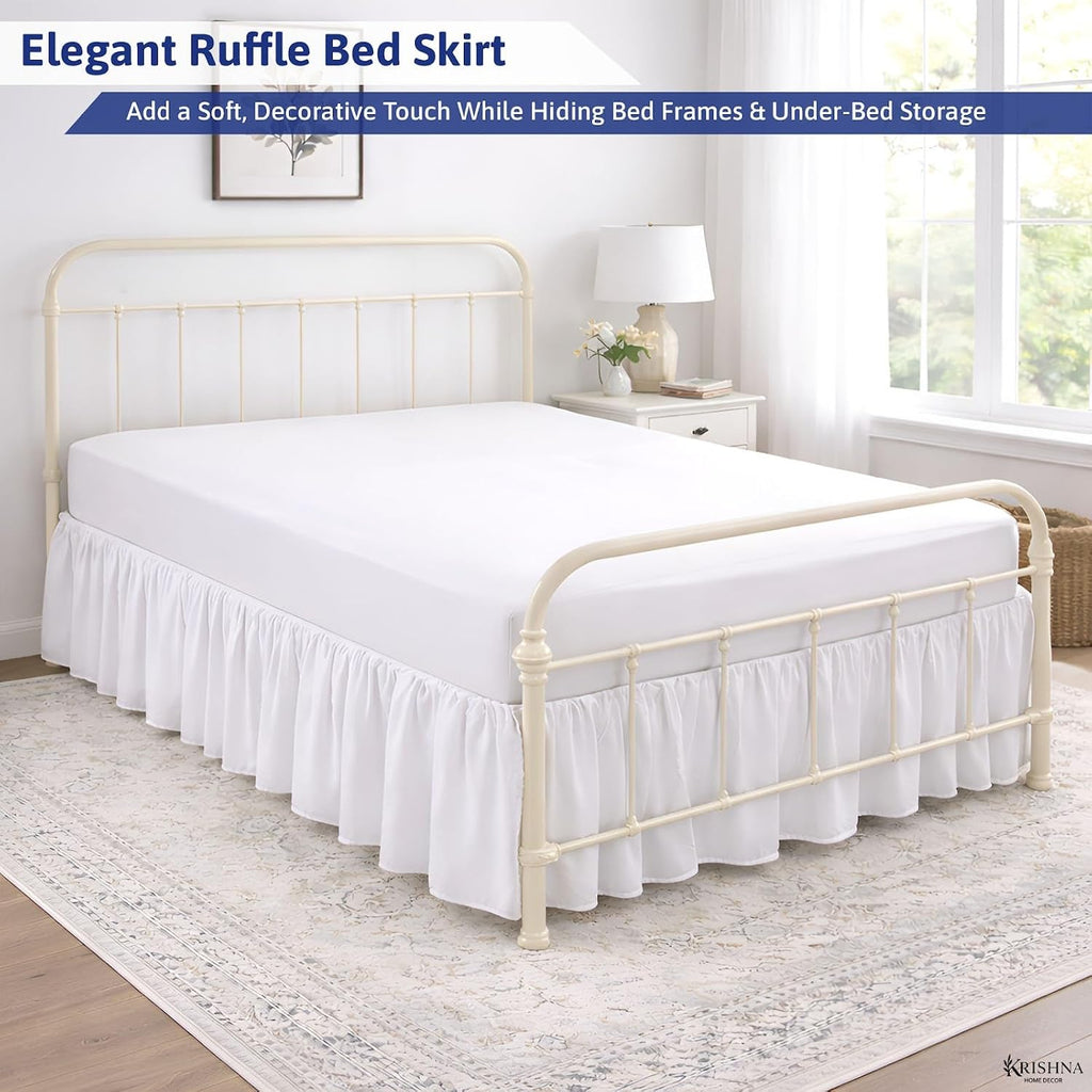 Ruffled Bed Skirt with Split Corners Queen, 100% Microfiber Hotel Quality, 14 Inch Drop Dust Ruffle Gathered Bedskirt