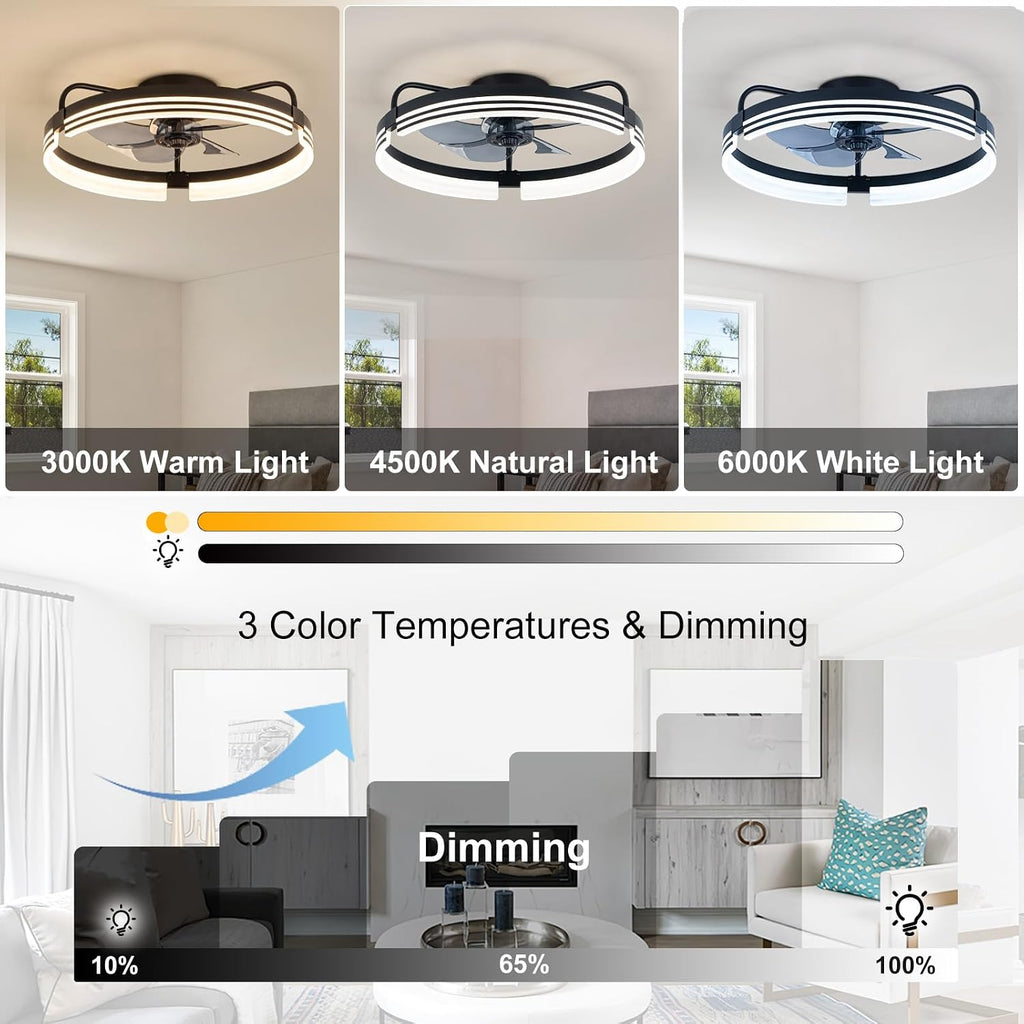 Low Profile Ceiling Fans with Lights and Remote, 20 Inch Reversible Flush Mount Ceiling Fan, DC Motor, 6 Speeds