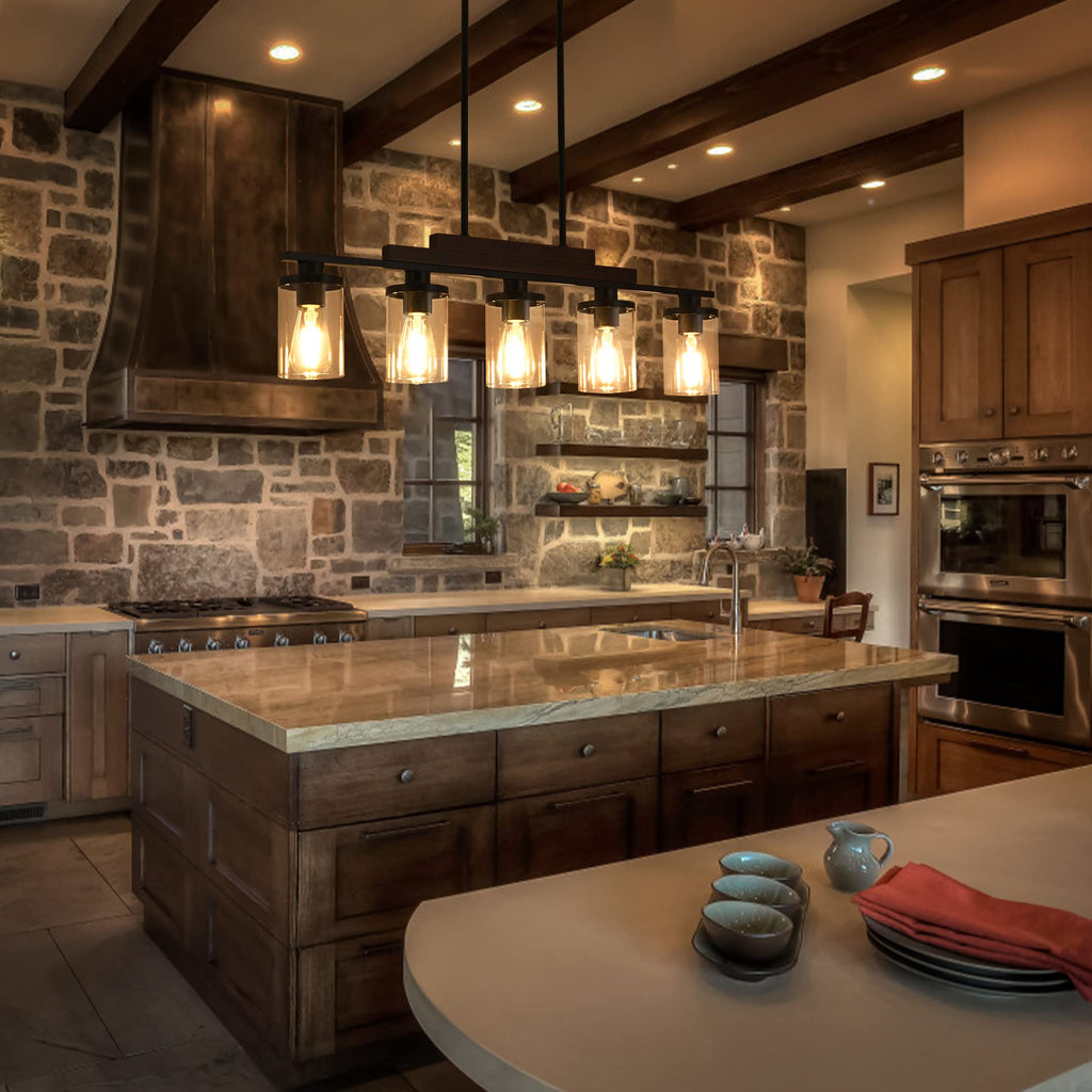 Dining Room Light Fixture/Chandelier Over Table,5-Light Kitchen Island Lighting Hanging for Farmhouse Linear