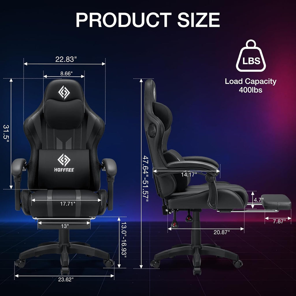 RGB Gaming Chair with Speakers Music Rhythm LED Lights Computer Chairs-Grey | Ergonomic Massage Game Chair with