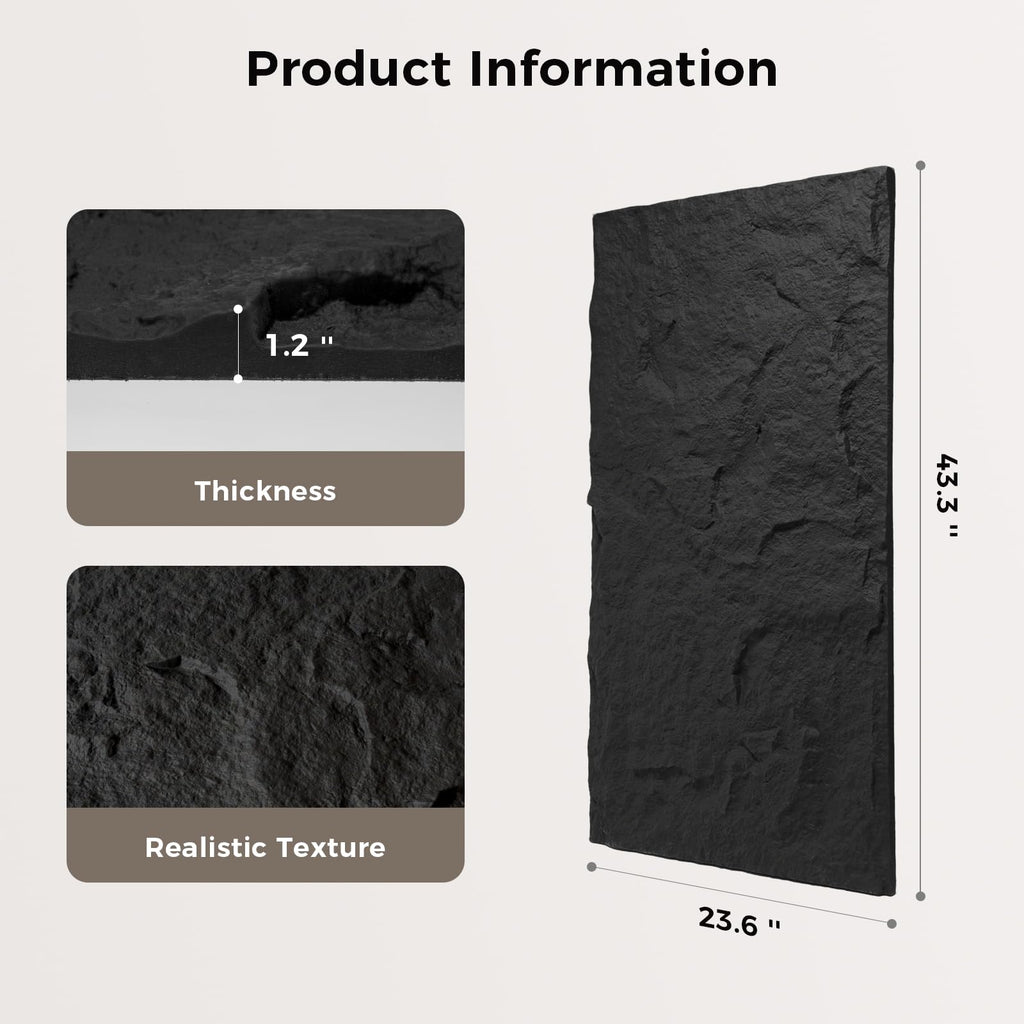 4Pcs Faux Stone Wall Panel 43.3''x23.6'',Lava Stone Design, Black