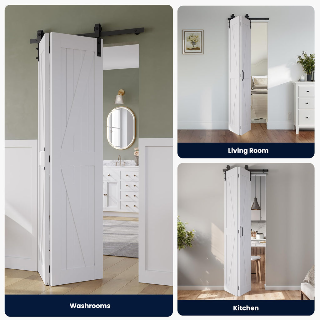 28" x 84" Bifold Sliding Barn Door, K Shaped Panel with Sliding Hardware Kit Set, Finished Closet Door Slab, 2.67FT