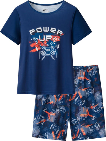 Big Boys Summer Orange Gamer Pajamas Short Sleeve and Shorts Soft Nighty PJS 2PCS Sleepwear Set