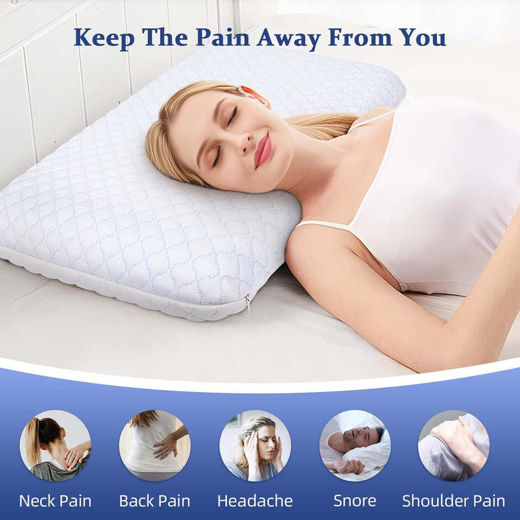 Ultra Thin Flat Pillows for Sleeping King Size -33x16 Inch, Cooling Memory Foam Pillow 2.75 inch Height Ultra Thin