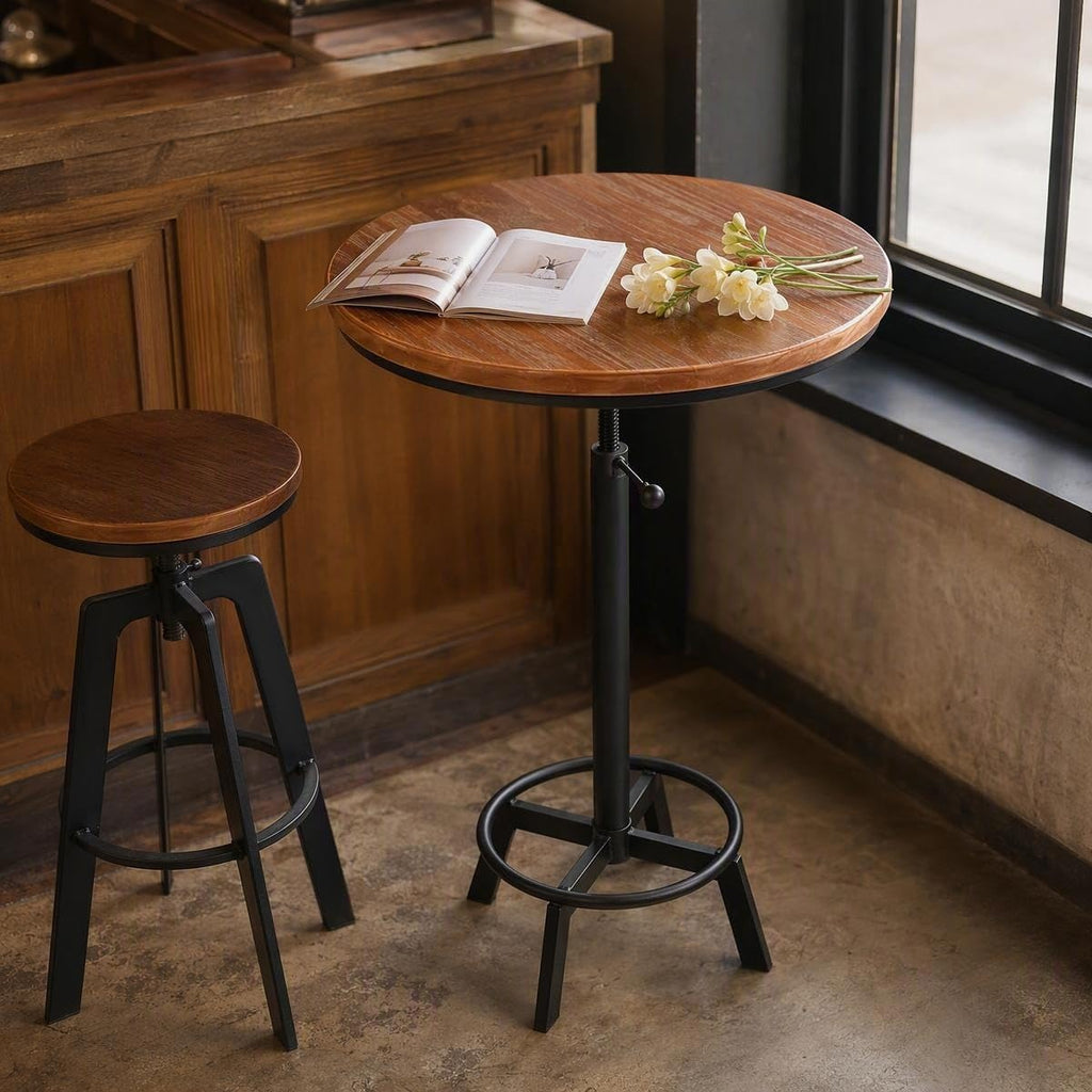 Farmhouse Bar Table 30-35.4inch Height Adjustable Rustic Bistro Pub Table Coffee House Vintage Cocktail Table Swivel