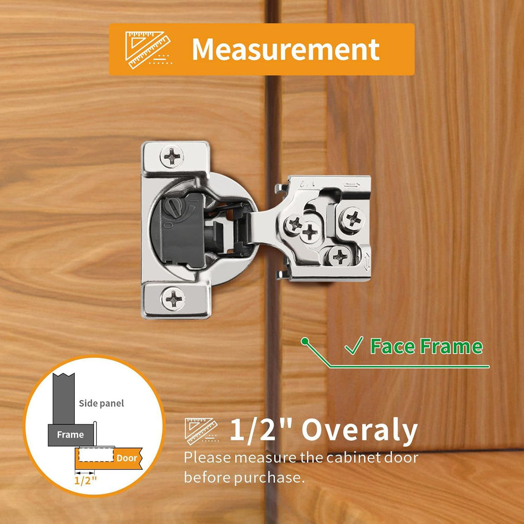 10 Pack 1/2" Overlay 4D Soft Close Concealed Hinges for Face Frame Door, Adjustable Closing Speed, Smooth Slow Self