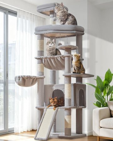72 Inches Cat Tree for Large Cats, Multi-Level Tall Cat Tower, Widened Cat Condo with Large Scratch Board