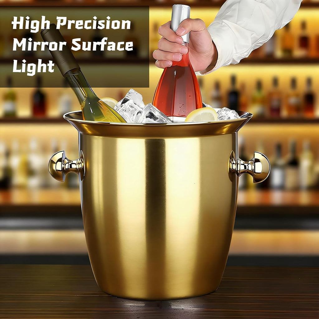 Ice Bucket, Large Ice Bucket for Parties, 5L Portable Stainless Steel Wine Buckets with Handle for Champagne, Beer