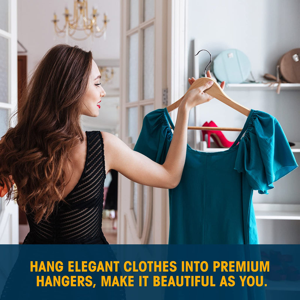 Wooden Hanger 10 Pack, Wood Hanger Solid Shirt Hangers with Pants Bar, Heavy Duty & Slim Coat Hanger, for Suit Coat