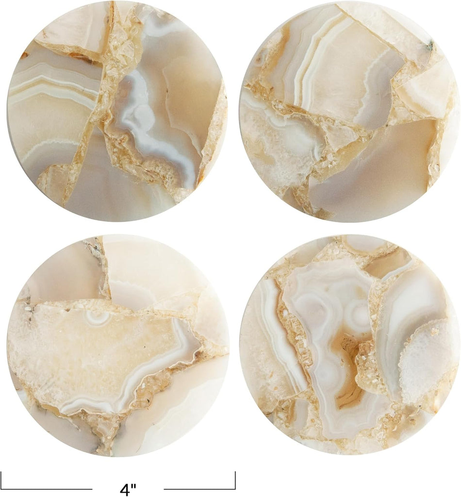 Round Agate Coasters, Multicolor - Set of 4
