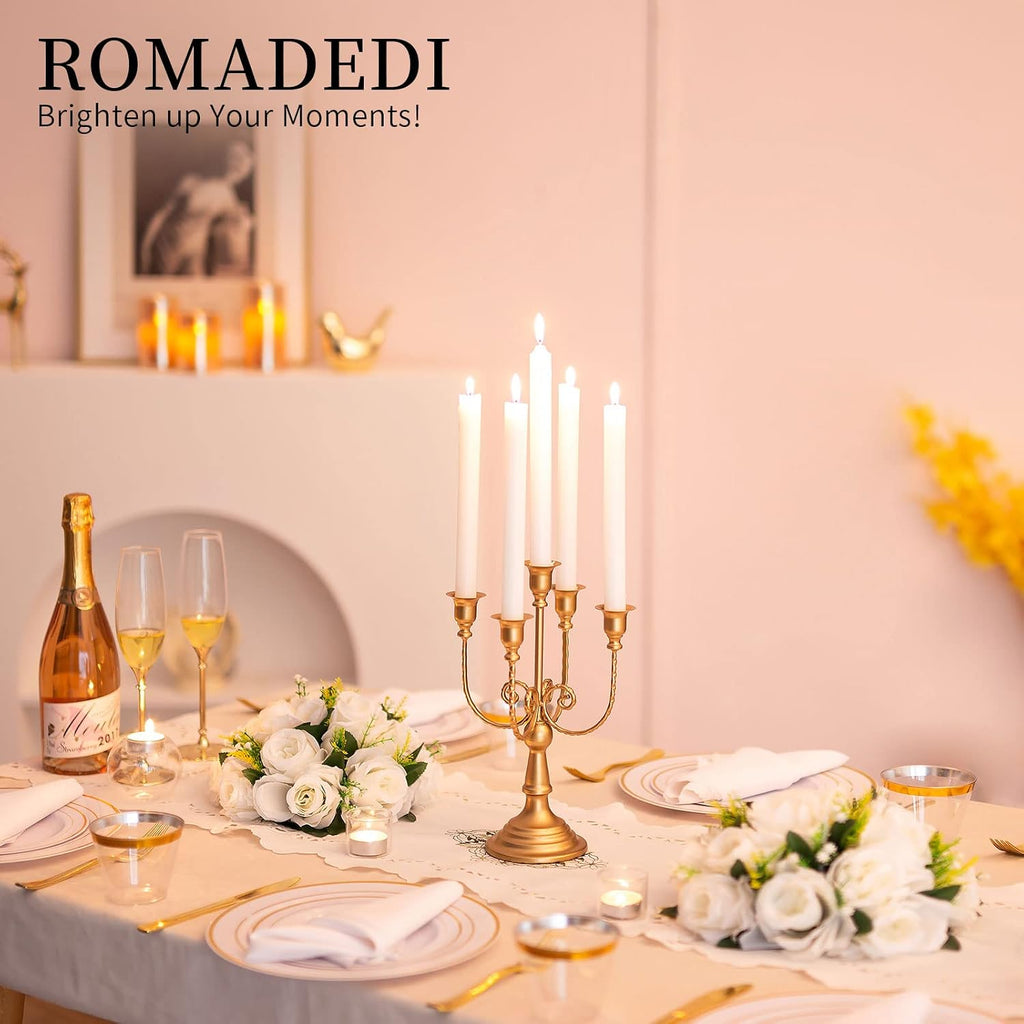 Candelabra Gold Candle Holders - 5 Arm 11.8" Wedding Candlestick Holder for Theme Party Table Centrepiece Decor
