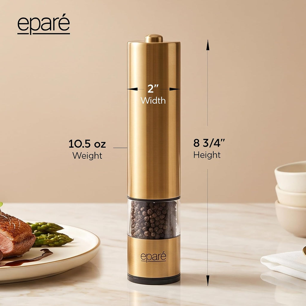 Electric Gold Salt or Pepper Grinder - Battery-Operated Pepper Mill