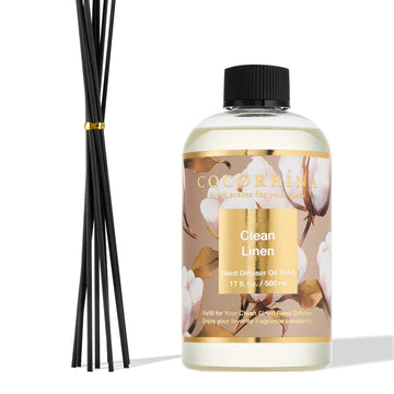 Reed Diffuser Refill Clean Linen 17oz (500ml) with 8 Rattan Sticks - Premium Long-Lasting Scented Oil, Home Fragrance