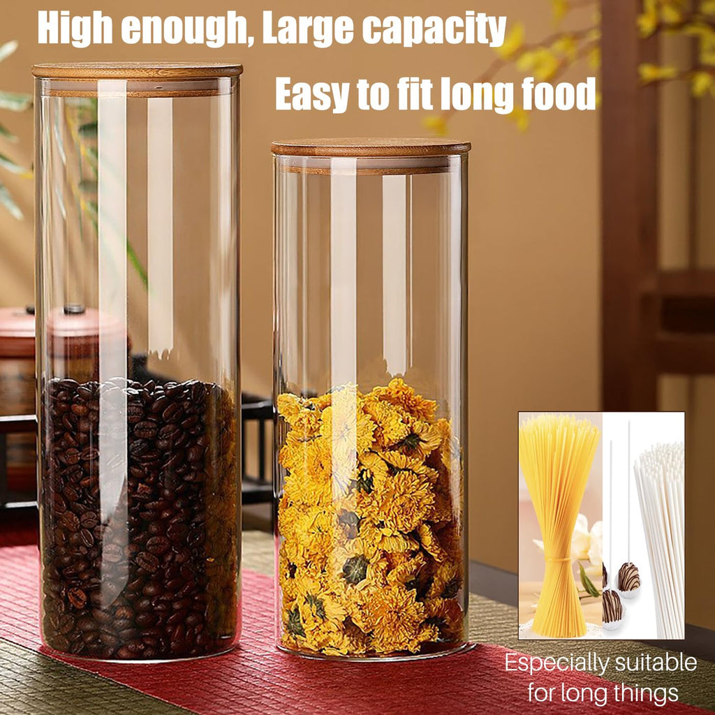 66 oz Glass Food Storage Jars with Airtight Lids, Tall Clear Glass Jar with Bamboo Lid, Airtight Food Canister for