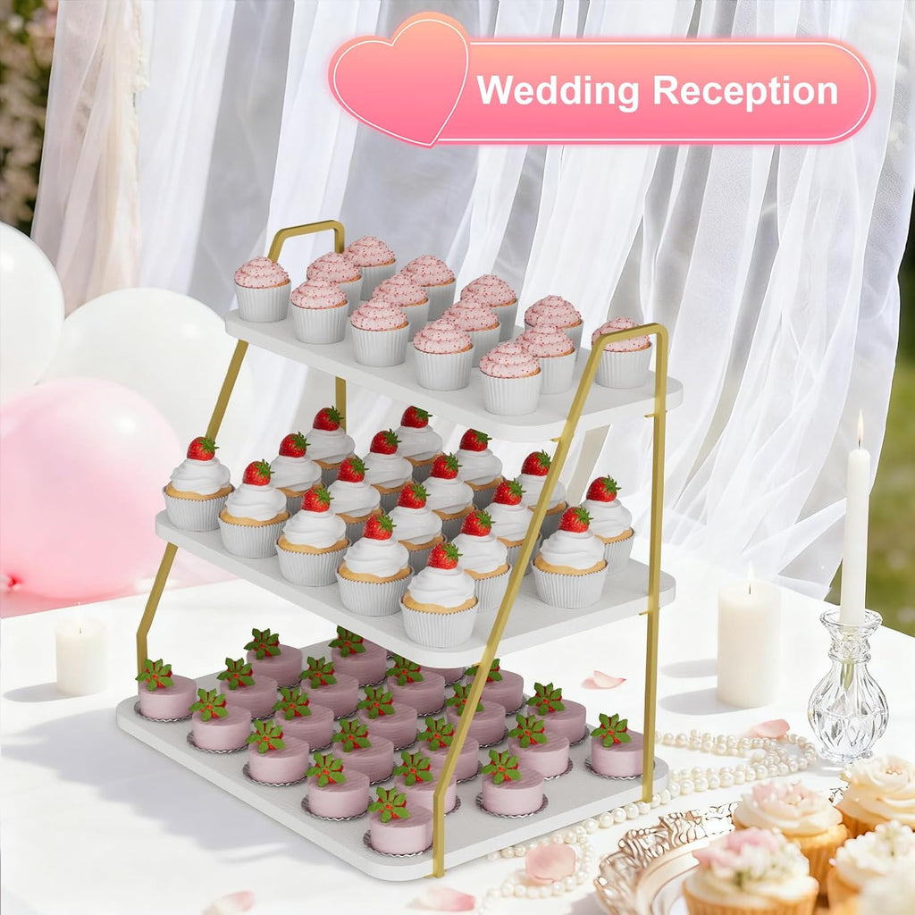 Cupcake Stand, 3-Tier Dessert Stand for 55 Cupcakes, Wood & Metal Tower Display Premium Holder Dessert Tree Tower