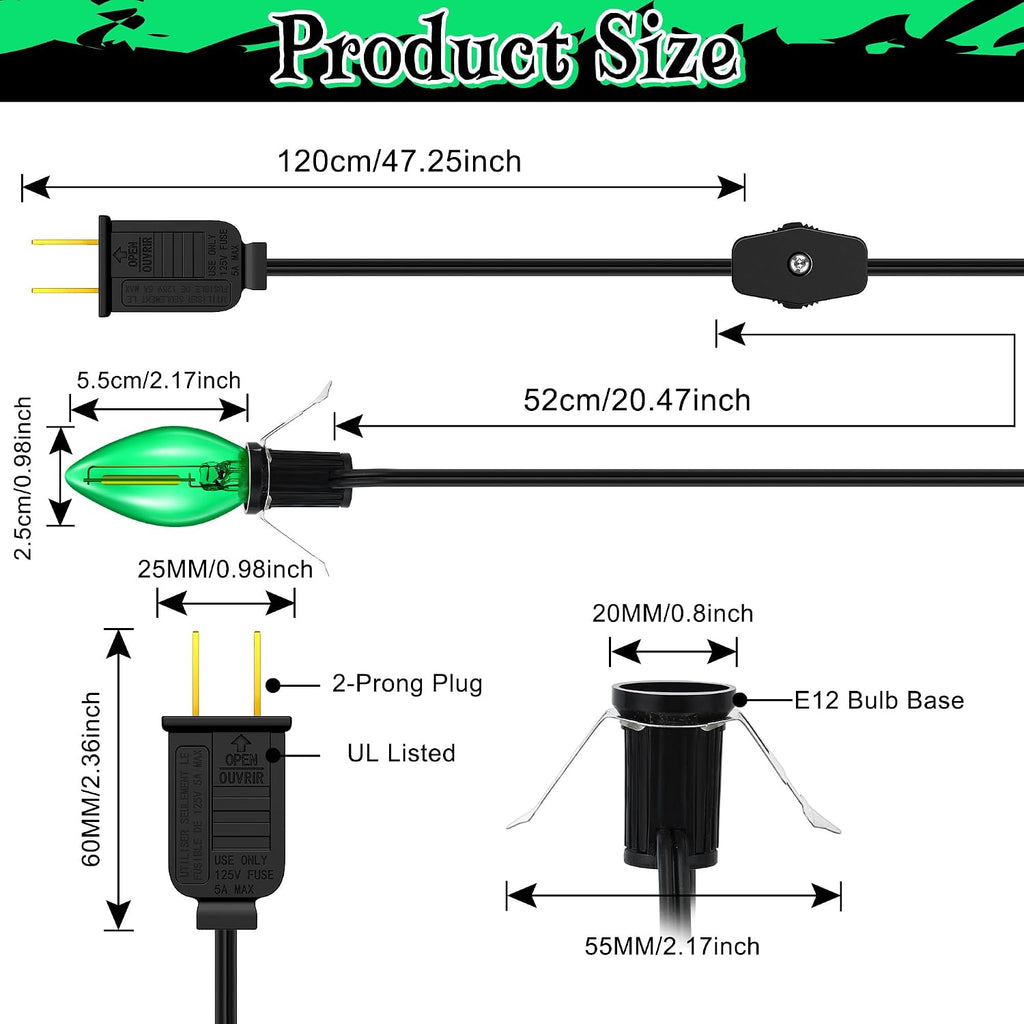 Accessory Cord with 1 LED Light Bulb, On/Off Switch, Green