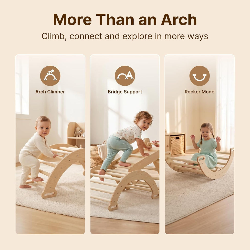 Pikler Triangle Set, Wooden Montessori Climbing Toys for 1-3 Year Old, Foldable in-1 Toddler Baby Indoor Play Gym