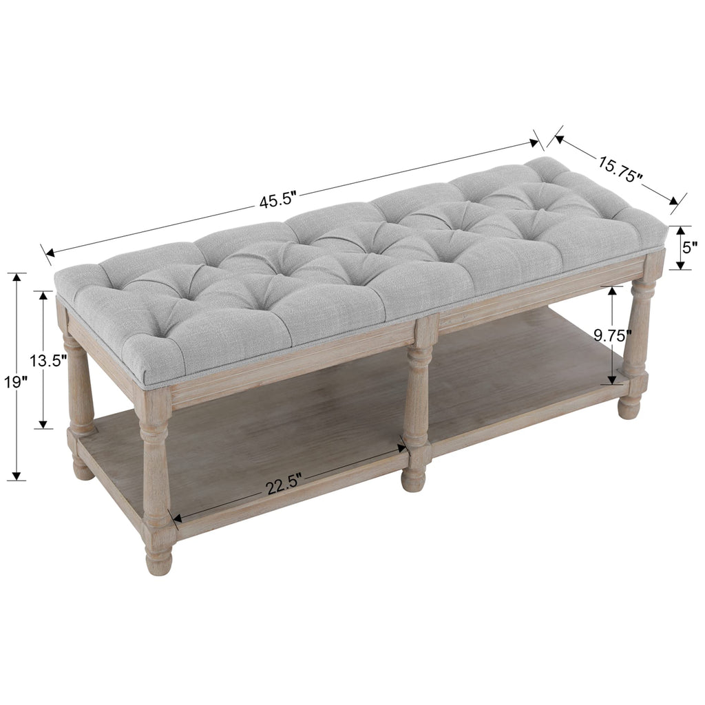 Shoe Rack Bench Storage Vintage Bedroom Padded Bench Seat End of Bed, Fabric Tufted Farmhouse French Entryway Bench
