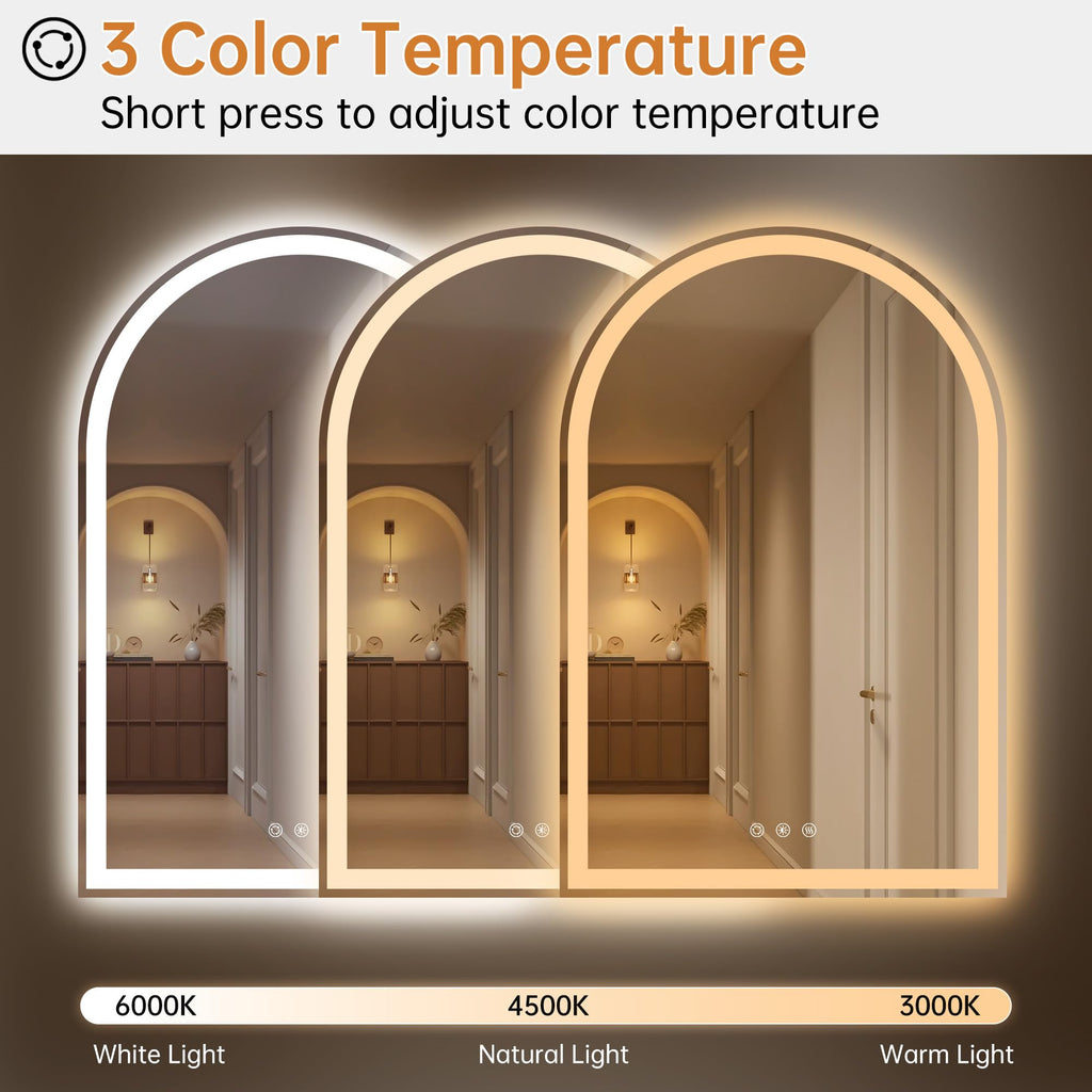 Arched LED Lighted Bathroom Mirror with Lights 28"x40"