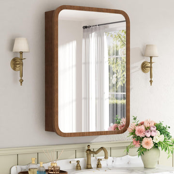 20x28 Inch Wood Medicine Cabinet with Mirror, Walnut