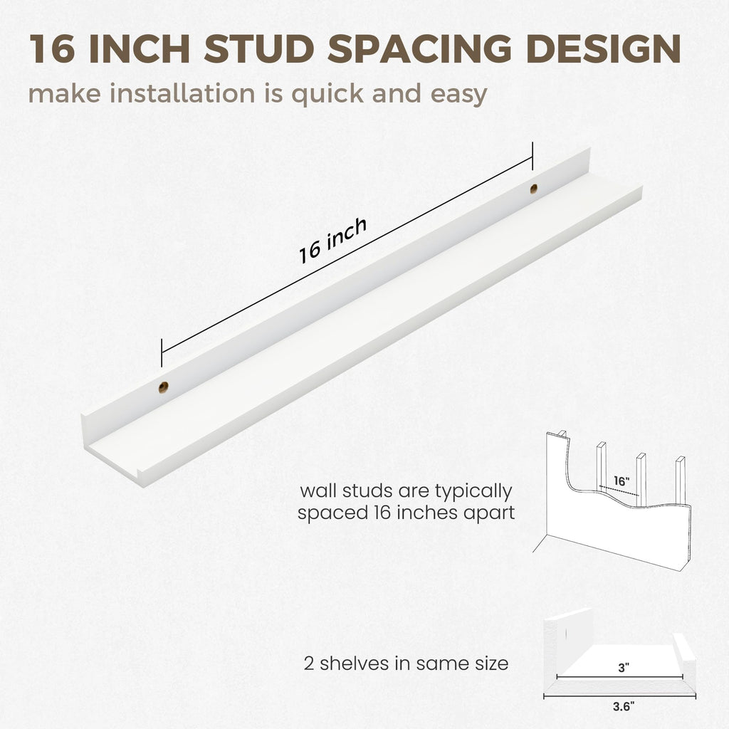 Picture Ledge Shelf, 32'' White Floating Shelves with Lip Set of 2