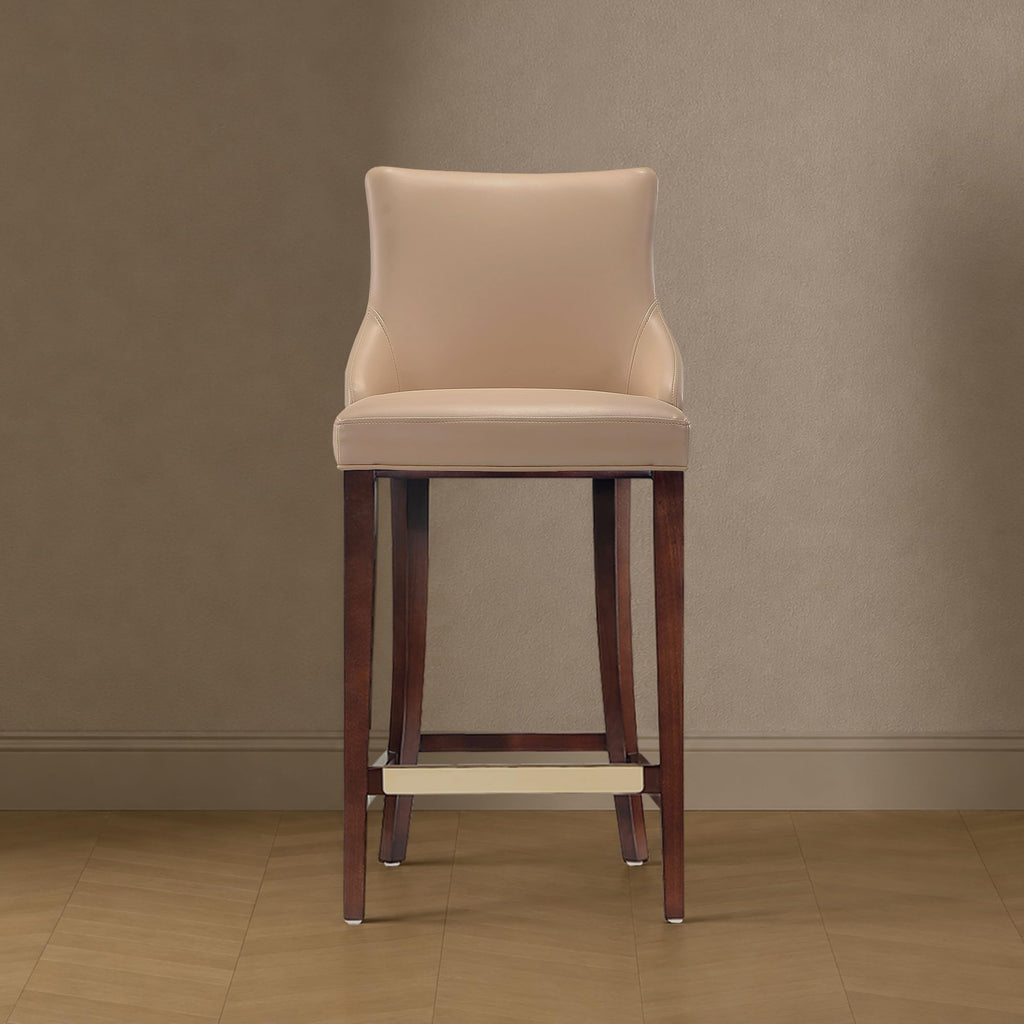 Shubert Modern Barstool with Backseat | Upholstered Leatherette, Beech Wood Legs | Perfect Bar Stool for Bar and