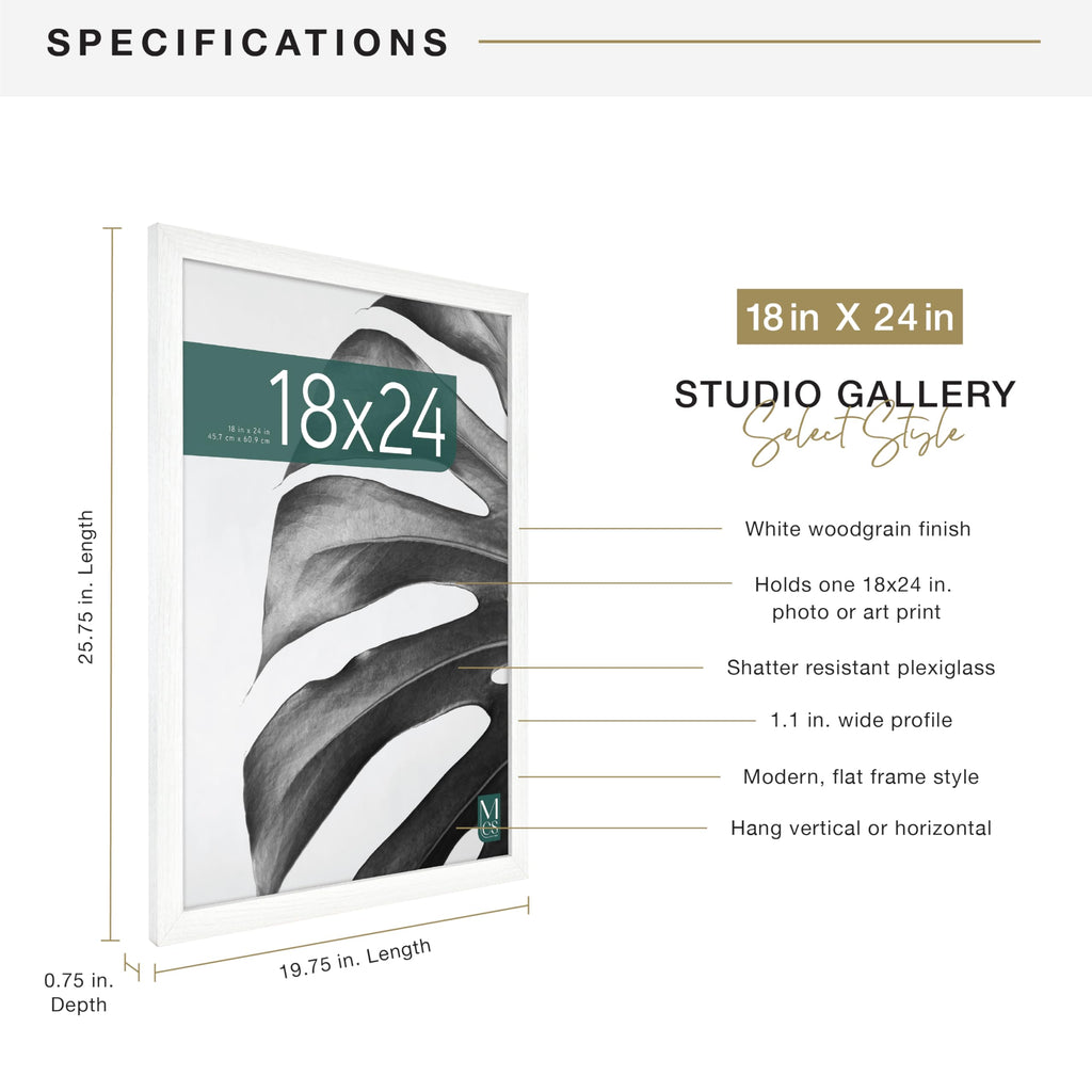 Studio Gallery Poster Frame, 18x24, White Woodgrain, 1-Pack