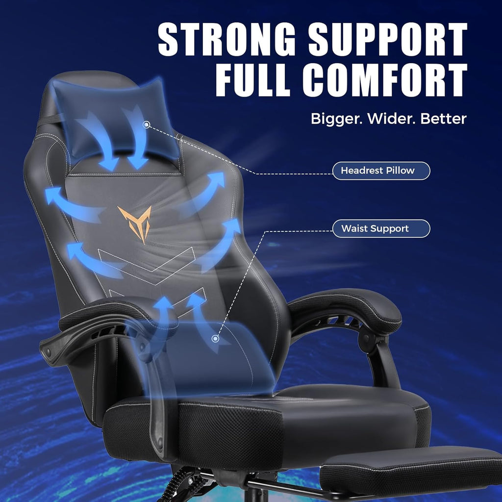 Gaming Chair with Footrest, Recliner Chair with Headrest & Lumbar Support, Linkage Armrest,Ergonomic Gaming Chair