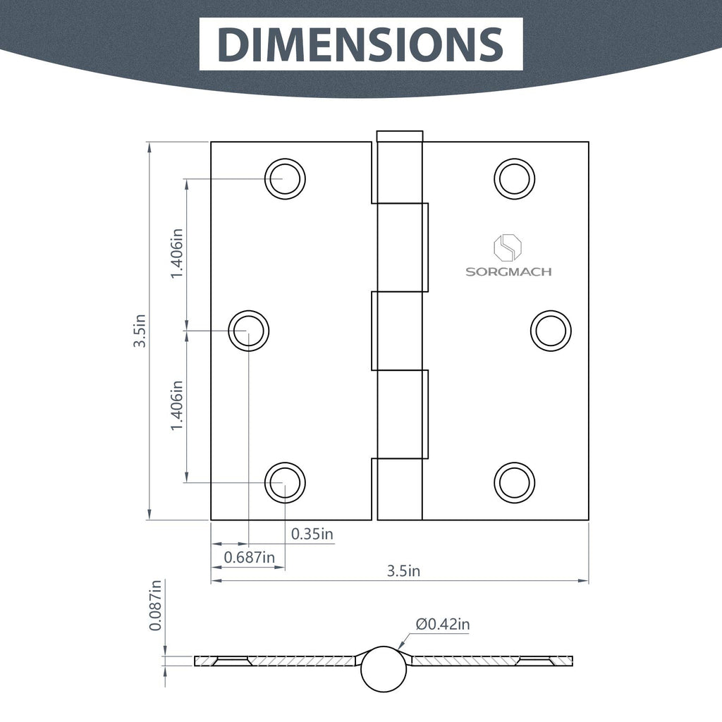 Door Hinges Satin Brass 3.5 Inch Interior Hinges Hardware Hinge Square Corner Brushed Brass Door Hinges- 3 Pack